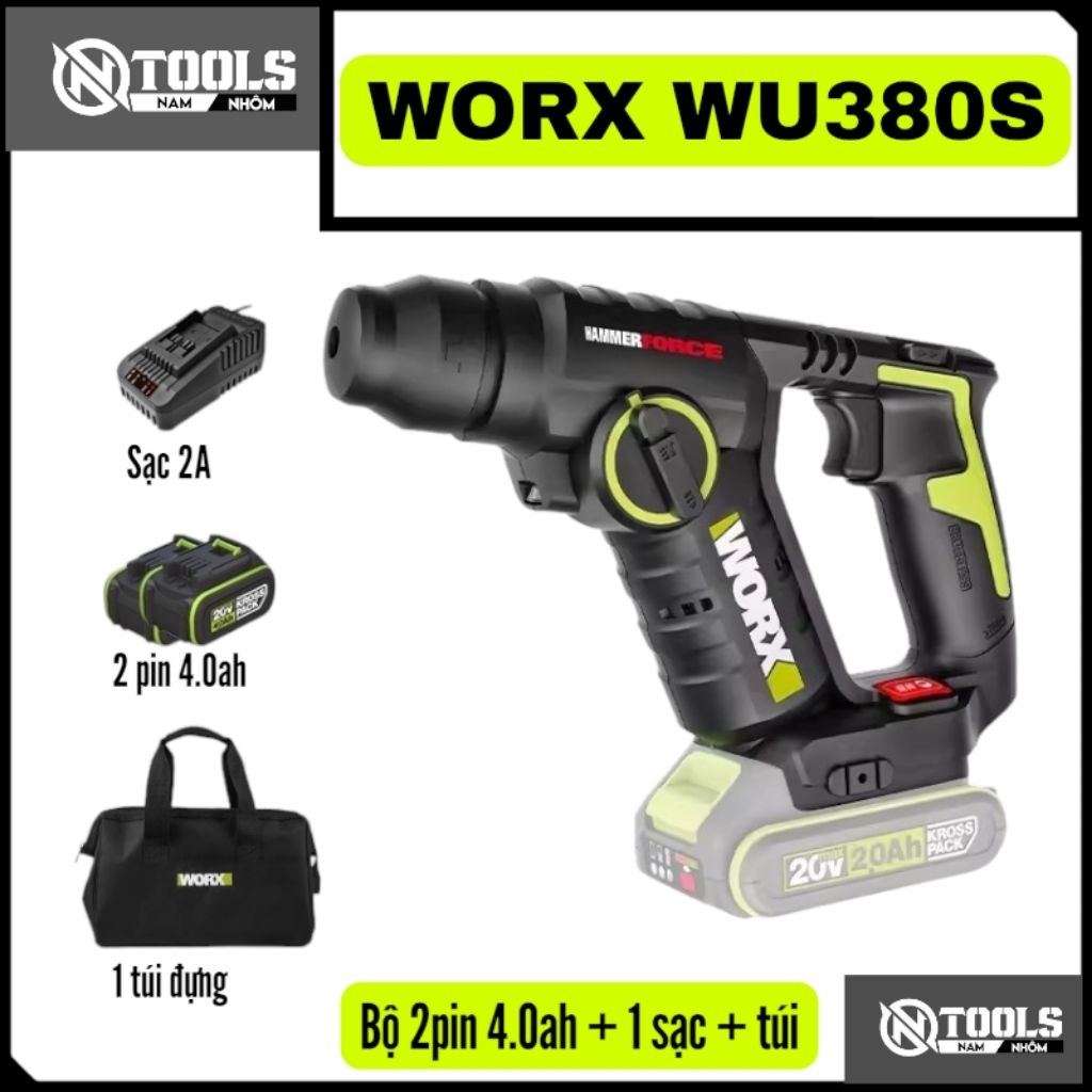 Máy khoan bê tông dùng pin 20V Worx WU380S worx380s
