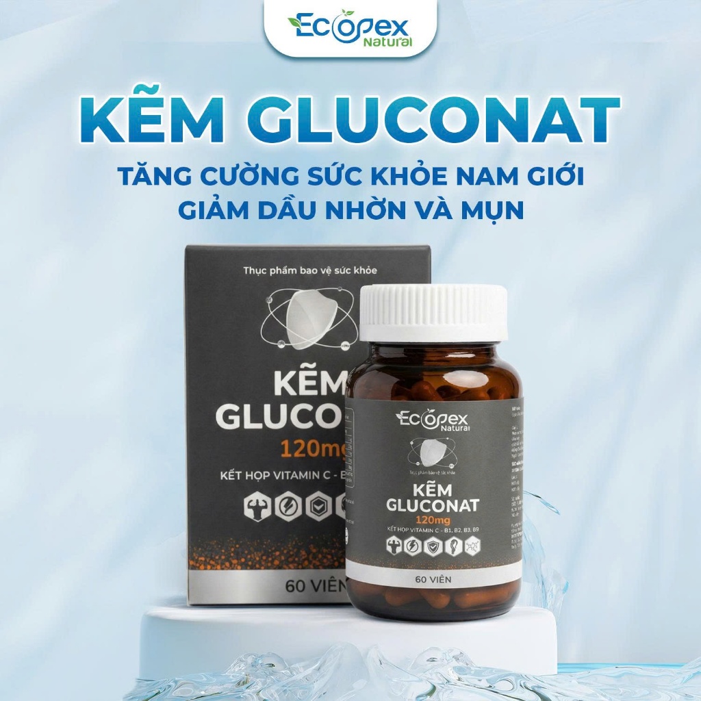Kẽm Gluconat + Multi Vitamin Tăng Cường Sức Khỏe, Kiểm Soát Dầu Nhờn, Giảm Mụn, Đẹp Da - Hộp 60 viên