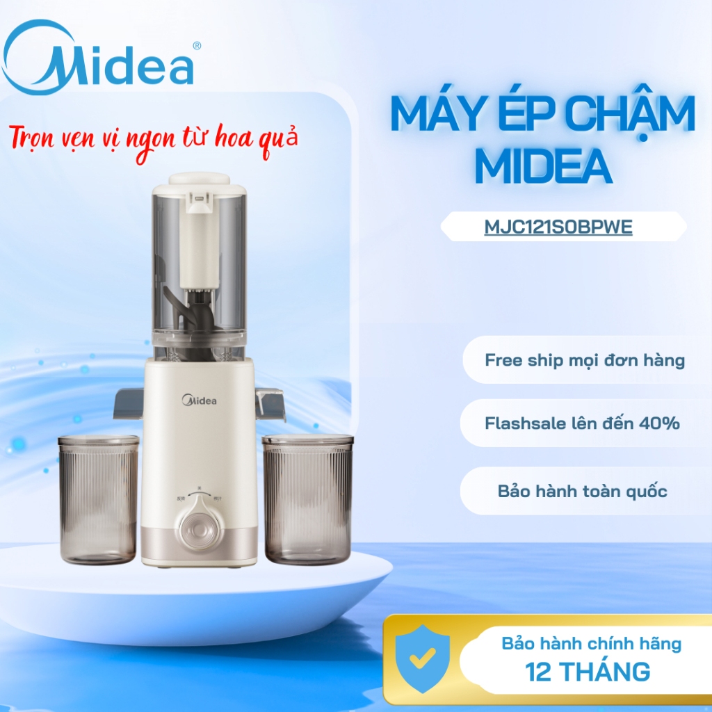 Máy Ép Chậm Midea MJC121S0BPWE Ép Rau Củ Trái Cây Kiệt Bã Giữ Dinh Dưỡng