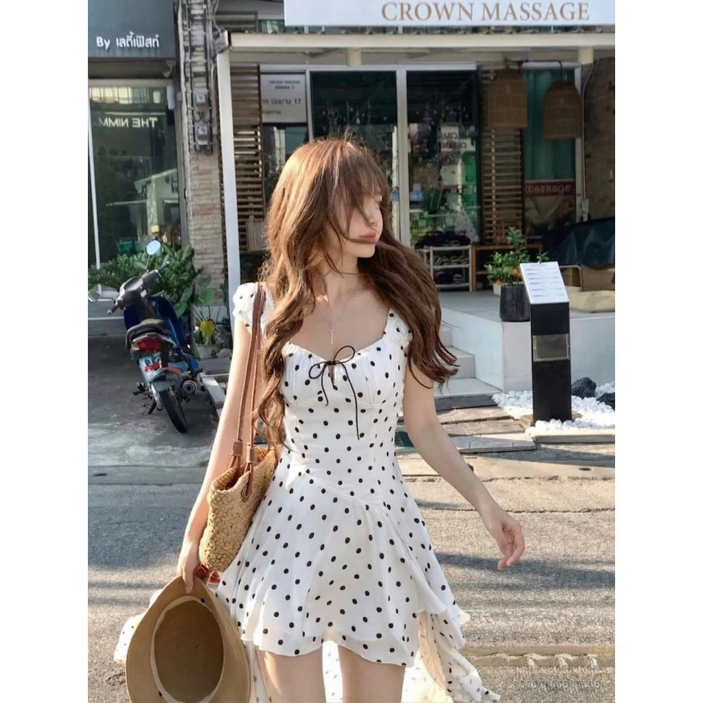 Đầm chấm bi đuôi cá hở lưng TABISHOP Váy maxi nữ thiết kế lạ mắt đi biển cafe du lịch(297) | BigBuy360 - bigbuy360.vn