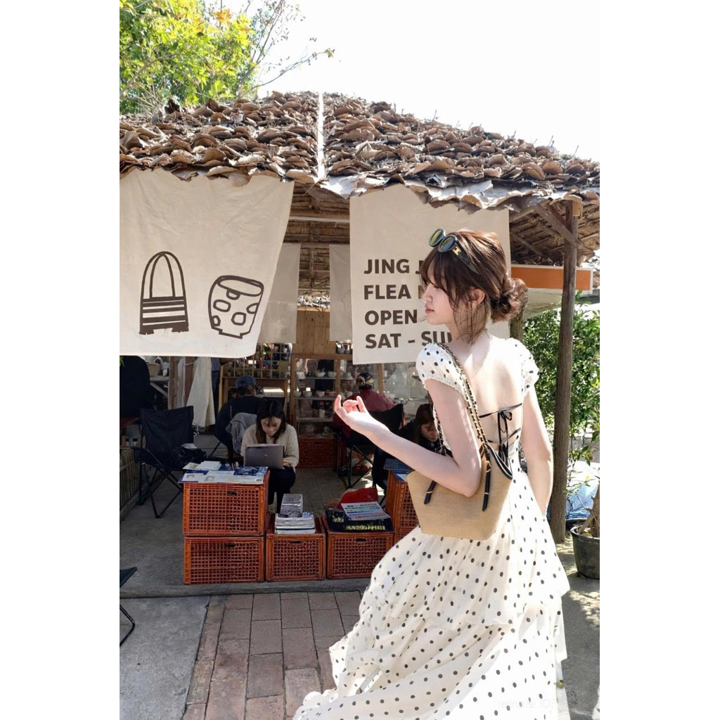 Đầm chấm bi đuôi cá hở lưng TABISHOP Váy maxi nữ thiết kế lạ mắt đi biển cafe du lịch(297) | BigBuy360 - bigbuy360.vn