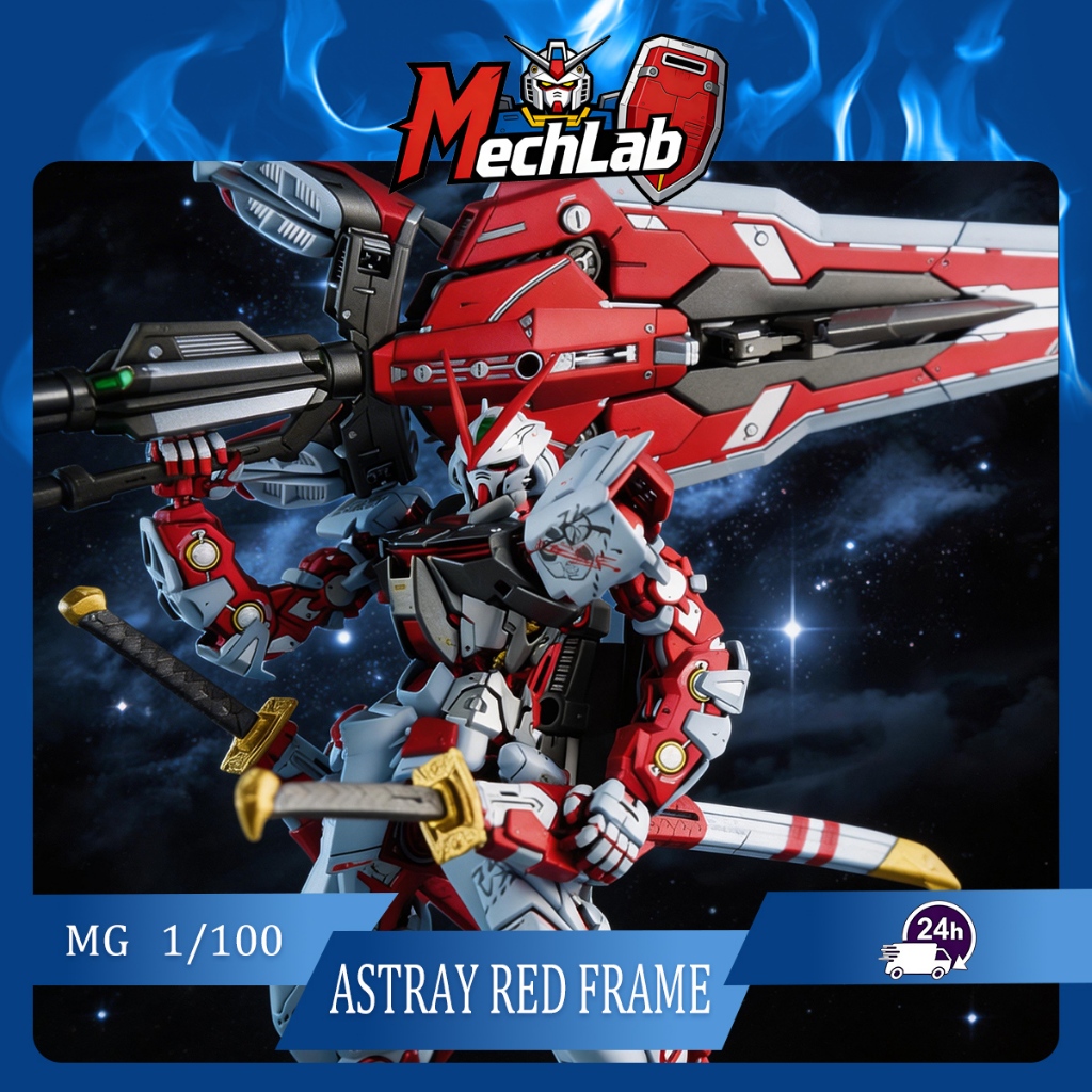 Daban 6601 MG 1/100 Astray Red Frame Kai Assembly Model Kit with 2 Swords, Base & Water Slide Decals