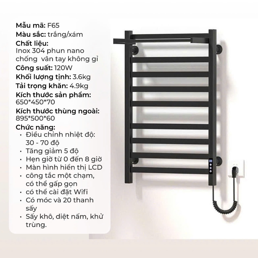 Kệ sưởi khăn F65 hiện đại
