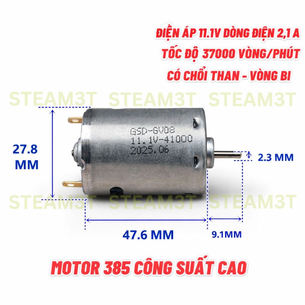 Motor 380 7.4V mã 380-4528 mabuchi dùng Pin 5V - 9V tốc độ cao 16500 - 36000 RPM dùng cho xe mô hình