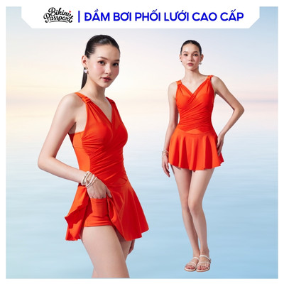 Đồ bơi một mảnh nữ phối lưới thời thượng đi biển - Bikini Passport - BS301_OR