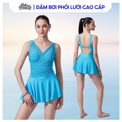 Đồ bơi một mảnh nữ phối lưới thời thượng đi biển - Bikini Passport - BS301_BU