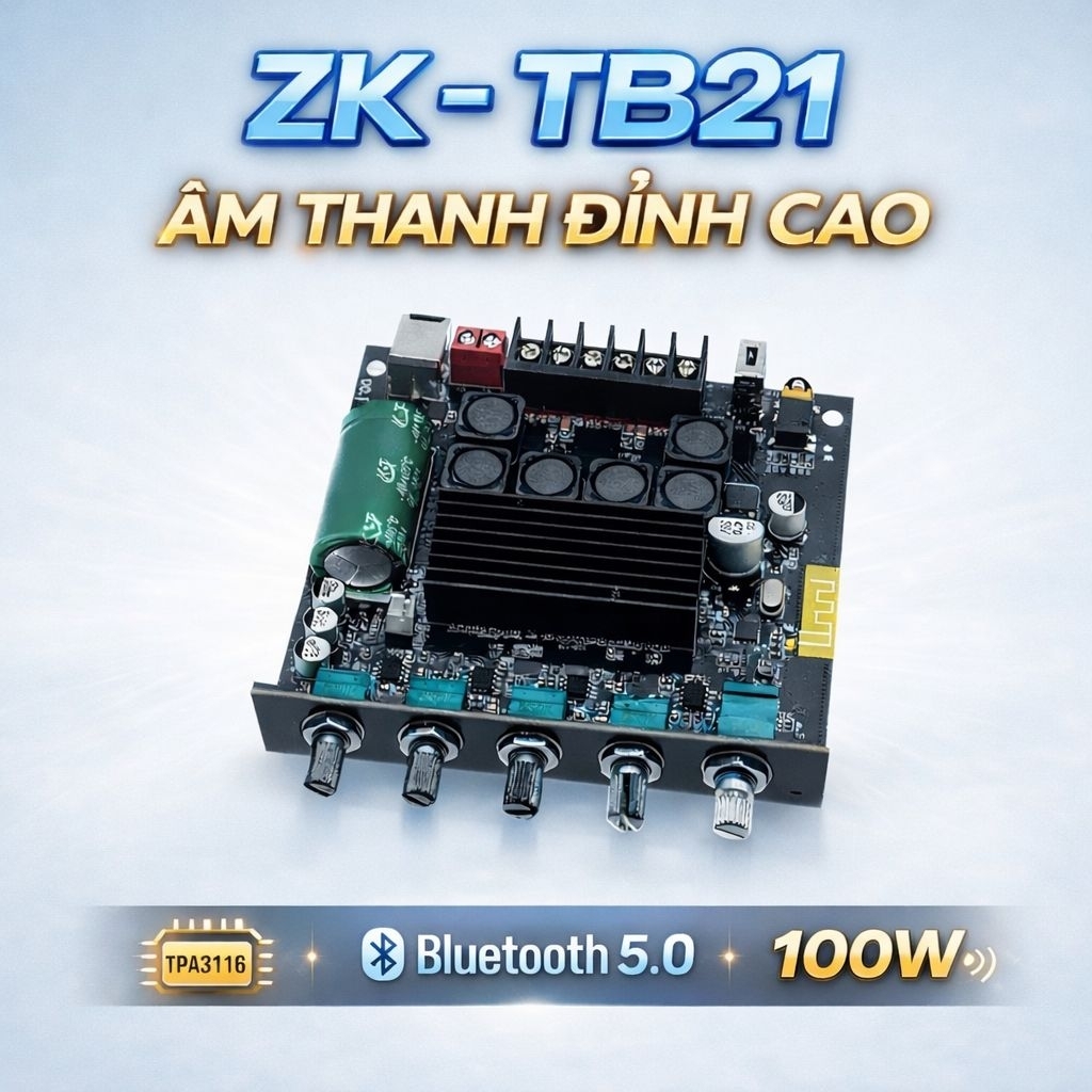 ZK-TB21 Mạch Khuếch Đại Âm Thanh Bluetooth 5.0 TPA3116 2.1 Kênh 100W – Amply Mini Nghe Nhạc Cực Hay