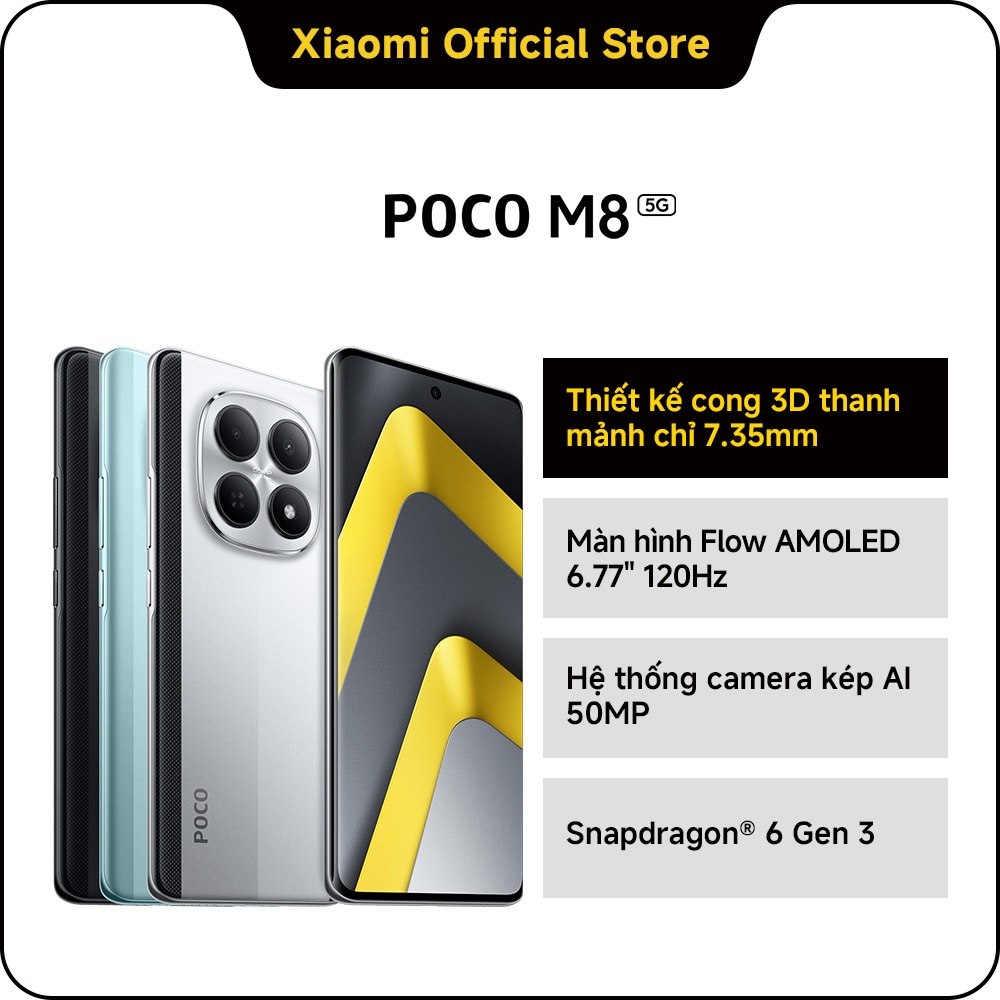 Điện thoại thông minh POCO M8 5G (8+256GB)|Thiết kế cong 3D thanh mảnh chỉ 7.35mm|Màn hình Flow AMOLED 6.77" 120Hz | BigBuy360 - bigbuy360.vn