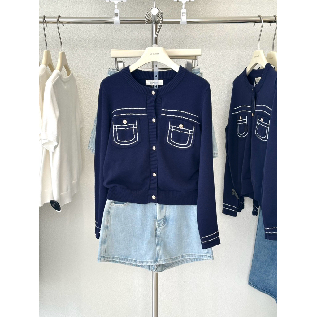 LIN CLOSET [AT1014] Áo len trơn tay dài phối CHẠY VIỀN - JANUARY COLLECTION