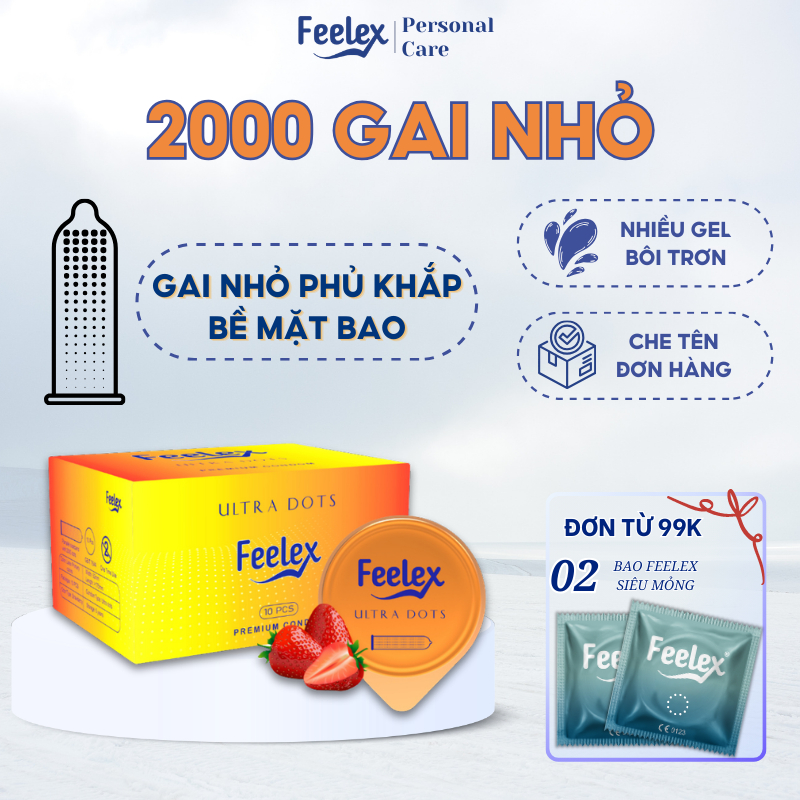 Bao cao su Feelex gân gai, siêu mỏng, chân thật, gai nhỏ, nhiều gel bôi trơn