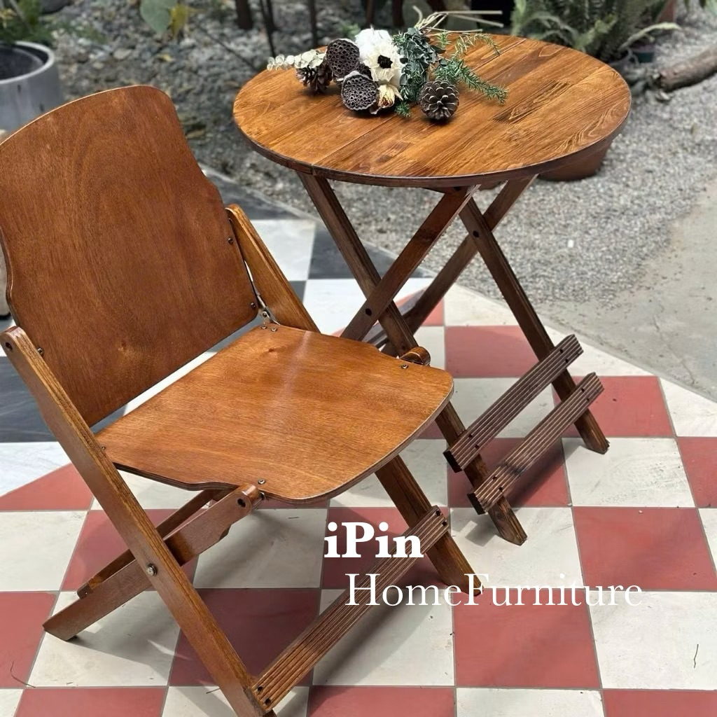 Bộ bàn ghế gỗ gấp gọn cao cấp decor quán phong cách Vintage, bàn ghế cafe vintage gấp gọn tiết kiệm 