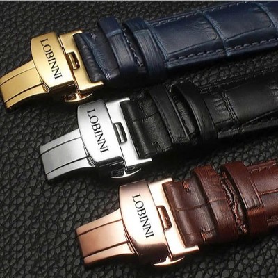 Dây da đồng hồ Lobinni màu nâu- màu đen chính hãng ,khóa bướm cao cấp ,chống nước