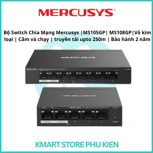 Bộ Switch Chia Mạng Mercusys |MS105GP| MS108GP|Vỏ kim loại | Cắm và chạy | truyền tải upto 250m | Bả