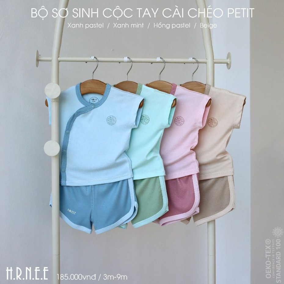 Bộ Sơ Sinh HRNEE Cộc Tay Cài Chéo - Chất Vải Modal Mềm Mại, An Toàn Cho Da Nhạy Cảm - Chính Hãng