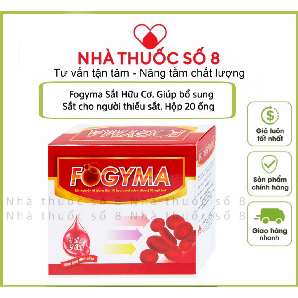 Fogyma Sắt Hữu Cơ. Giúp bổ sung Sắt cho người thiếu sắt. Hộp 20 ống