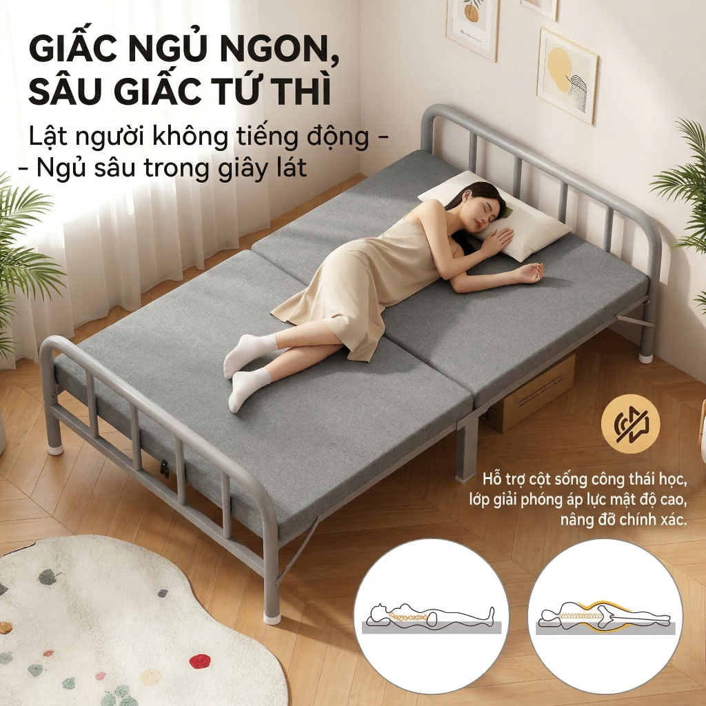 REX Giường Gấp 1m9 Khung Thép Cao Cấp Chắc Chắn Giường Gấp Gọn Nhẹ Bền Bỉ Thích hợp cho văn phòng | BigBuy360 - bigbuy360.vn