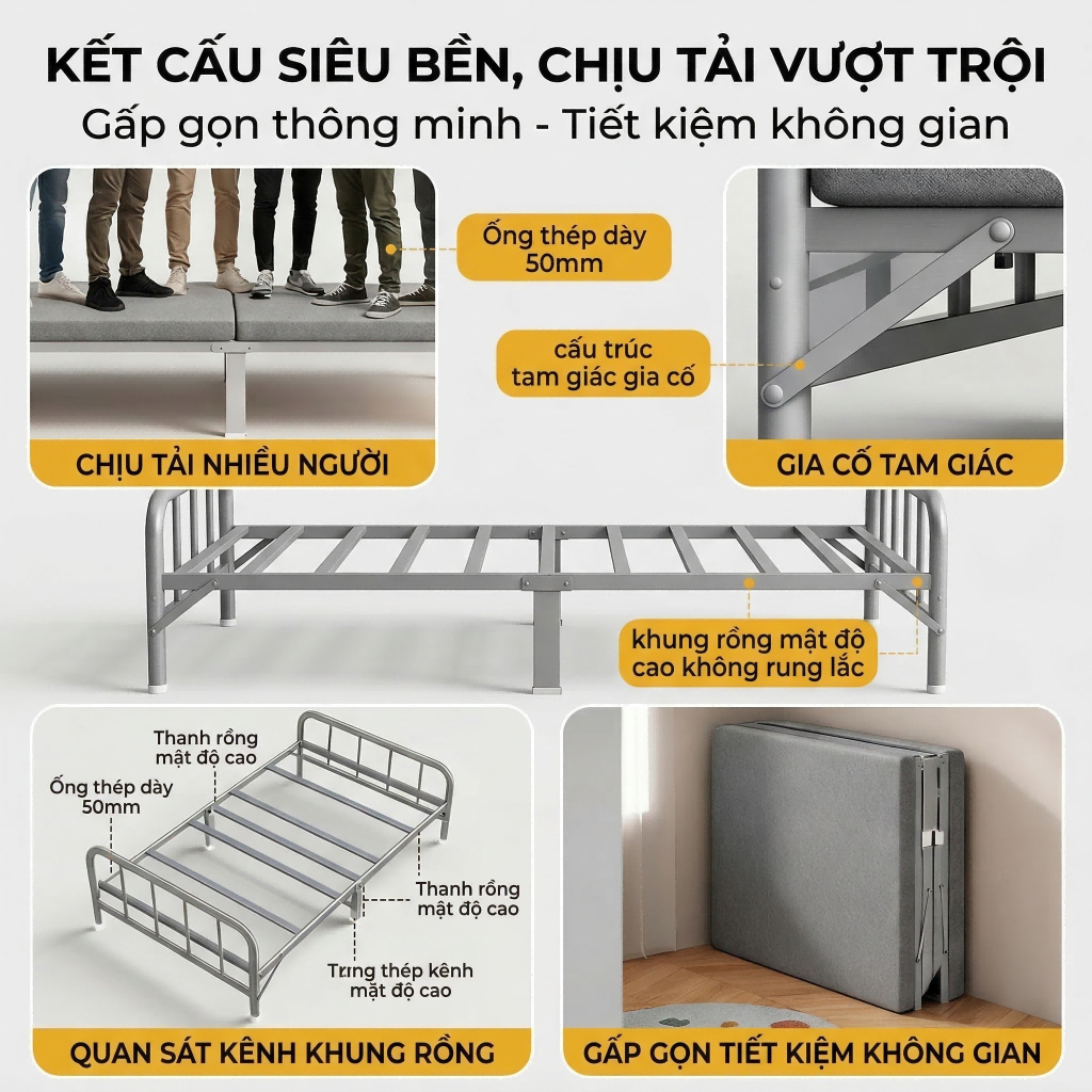 REX Giường Gấp 1m9 Khung Thép Cao Cấp Chắc Chắn Giường Gấp Gọn Nhẹ Bền Bỉ Thích hợp cho văn phòng | BigBuy360 - bigbuy360.vn