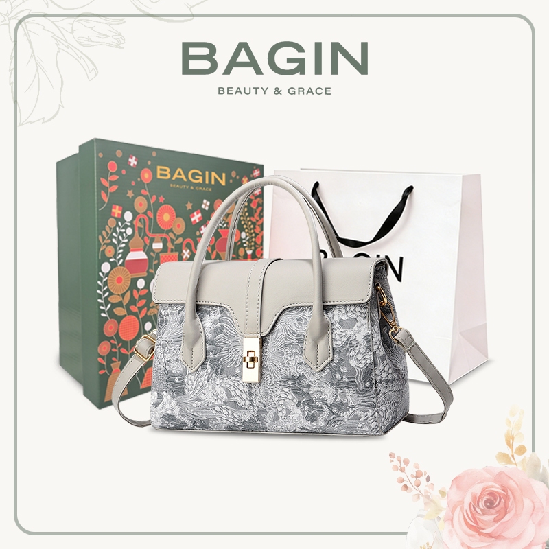 Túi Xách Nữ BAGIN Họa Tiết Thêu Nổi Tinh Tế, Phong Cách Nữ Tính