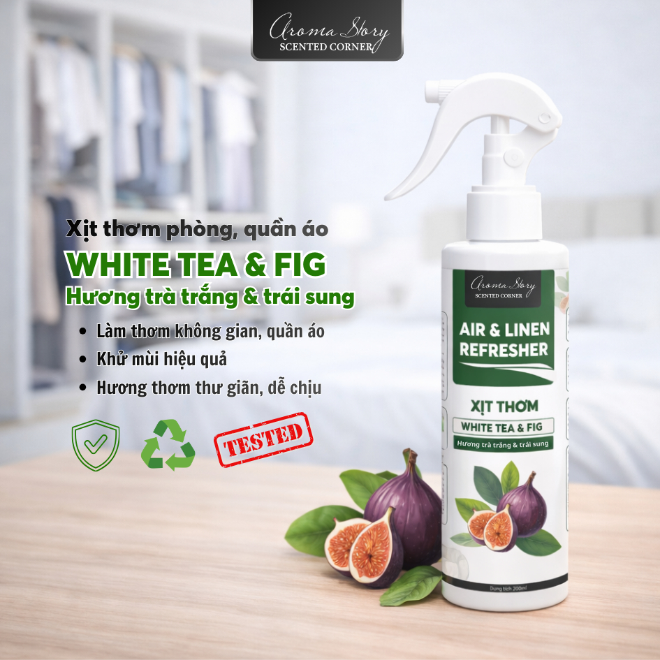 Tinh Dầu Xịt Thơm White Tea & Fig Trà Trắng & Sung Aroma Story, Nước Hoa Xịt Thơm Phòng Và Quần Áo Size 20ml - 200ml