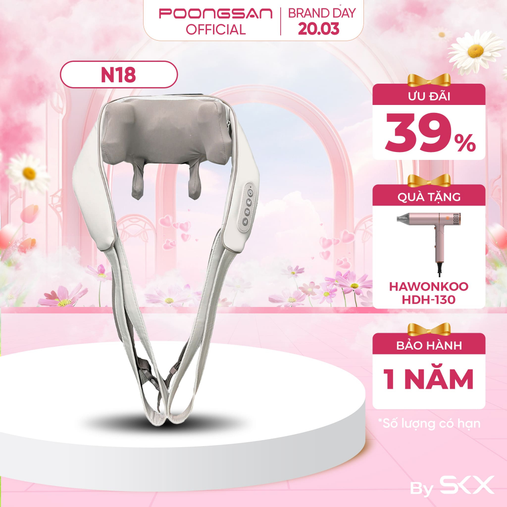 [8/3 DEAL TRI ÂN] Máy Massage Cổ Vai Gáy POONGSAN N18 Nhiệt Hồng Ngoại 45°C Massage 4D 3 Chế Độ + 6 