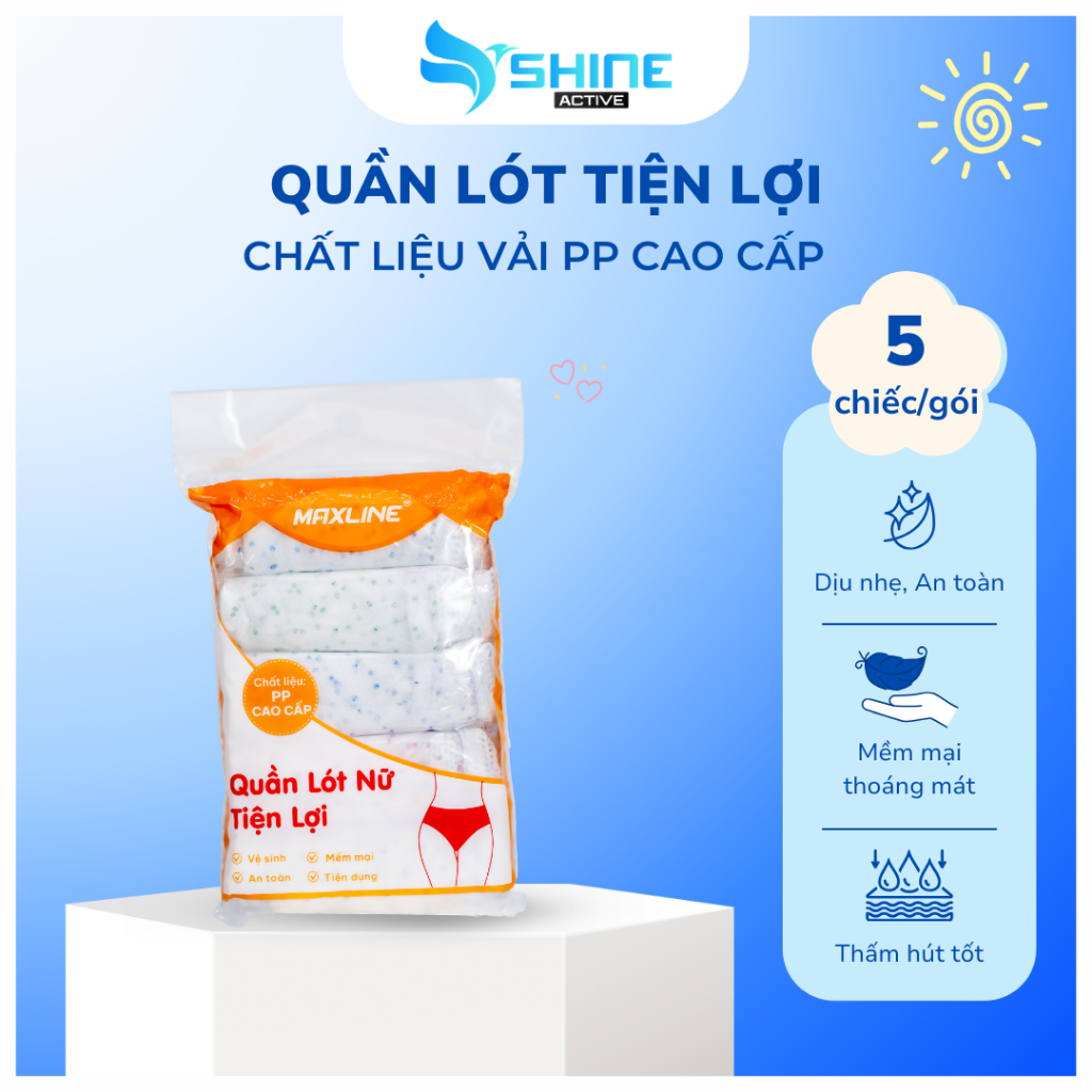 Quần lót giấy cotton SHINE ACTIVE dùng 1 lần, dùng khi đi du lịch, mẹ bầu đi sinh