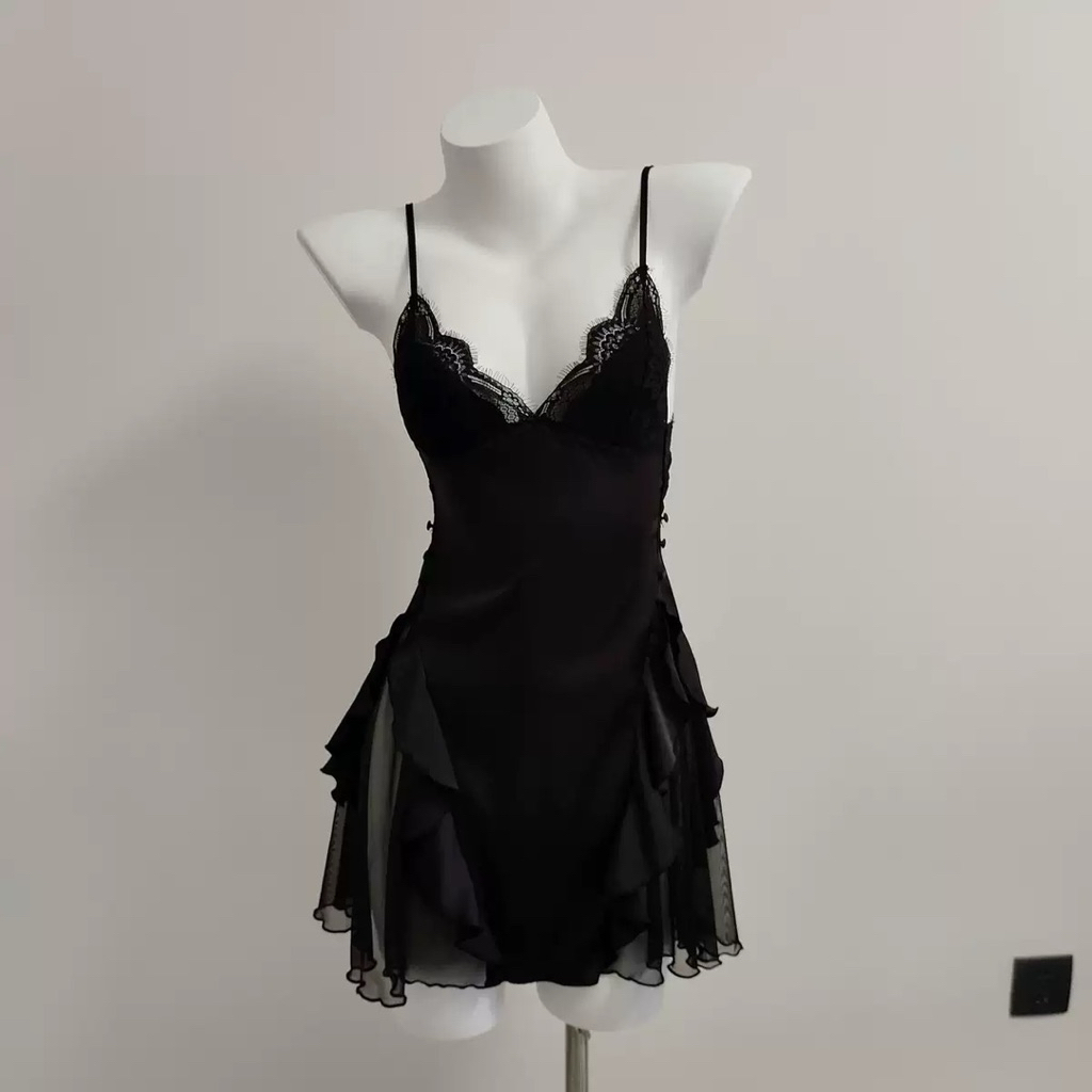 ❤️Hàng QC❤️Váy ngủ 2s phối ren xinh[có lót tai thỏ]_lụa satin co giãn B550.