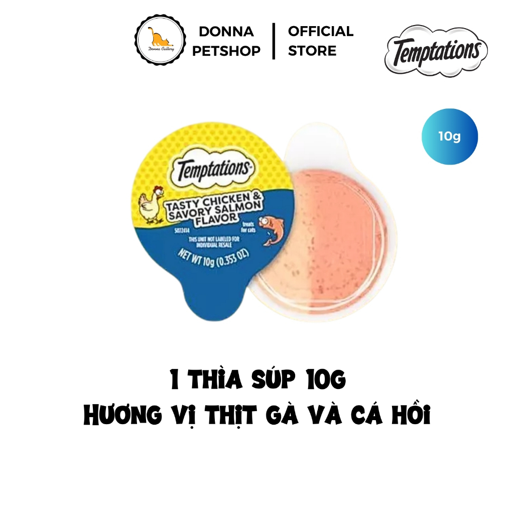 SÚP THƯỞNG DẠNG THÌA TEMPTATIONS CHO MÈO ĐỦ HƯƠNG VỊ 10g
