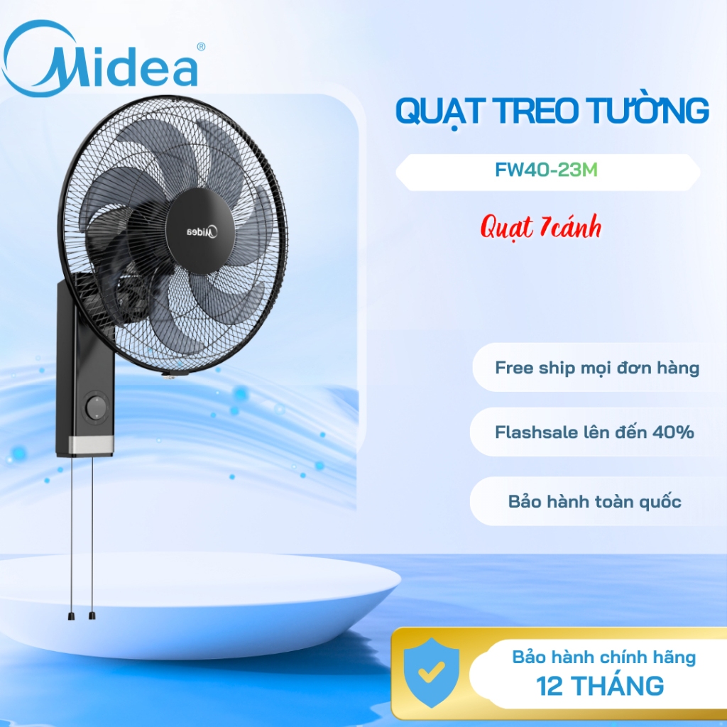 Quạt Treo Tường Midea FW40-23M 7 Cánh 50W | 3 Tốc Độ Gió, Gió Mạnh Êm