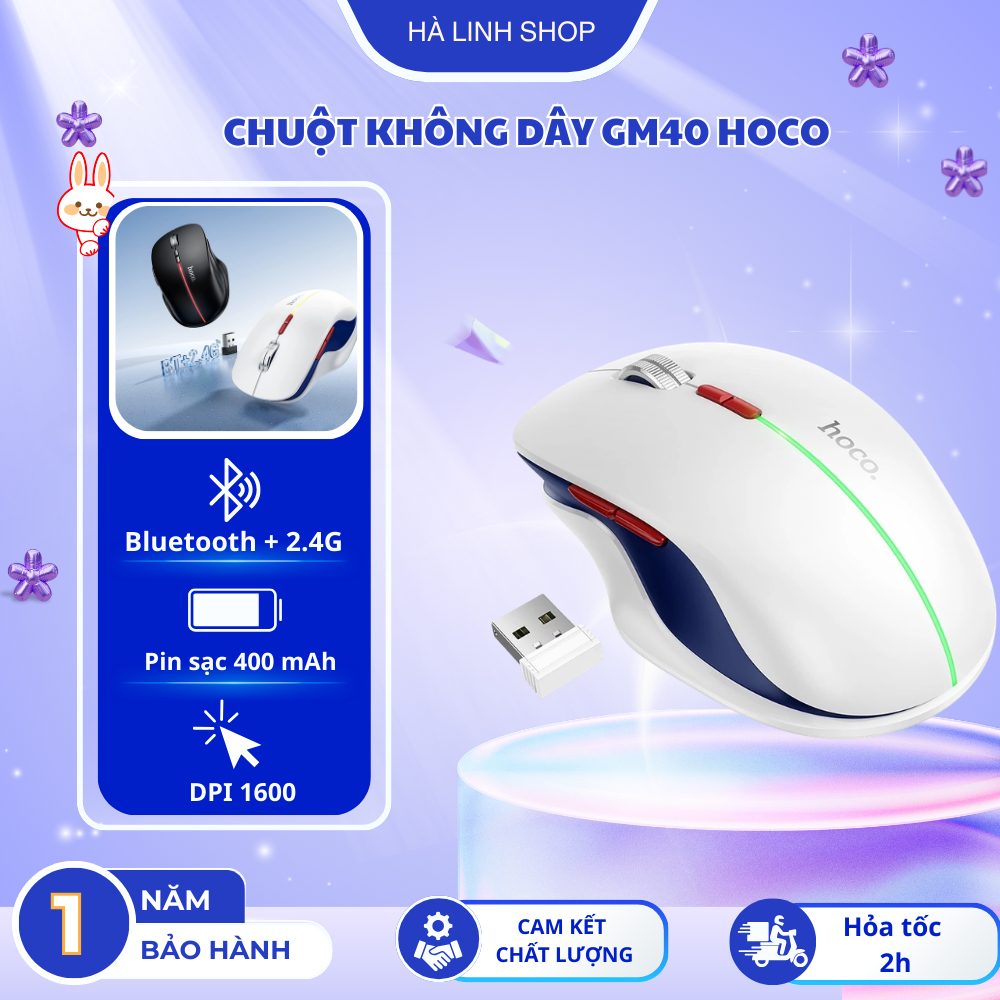 Chuổt Không Dây GM40 Hoco Kết Nối Bluetooth Sóng 2.4G, DPI 1600 Có Đèn Led Hiển Thị Dùng Cho Laptop 