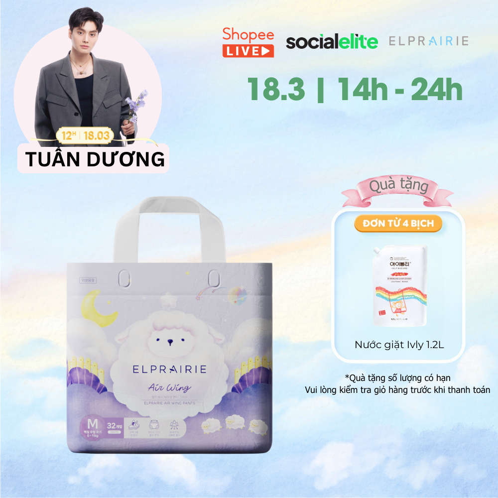 [DUY NHẤT LIVESTREAM] Tã/Bỉm Quần ELPRAIRIE Air Wing Nội Địa Hàn Cao Cấp Siêu Mỏng, Siêu Thấm Hút Ch