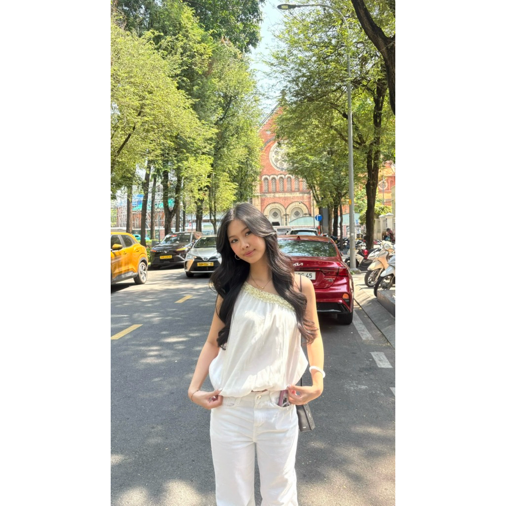 LIBEROSIS - Áo form bí hở vai mùa hè SWEET BUBBLE TOP (có hoạ tiết hoa trắng) | BigBuy360 - bigbuy360.vn
