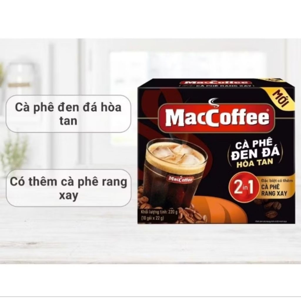 CÀ PHÊ ĐEN ĐÁ MACCOFFEE HÒA TAN 10 GÓI 220G