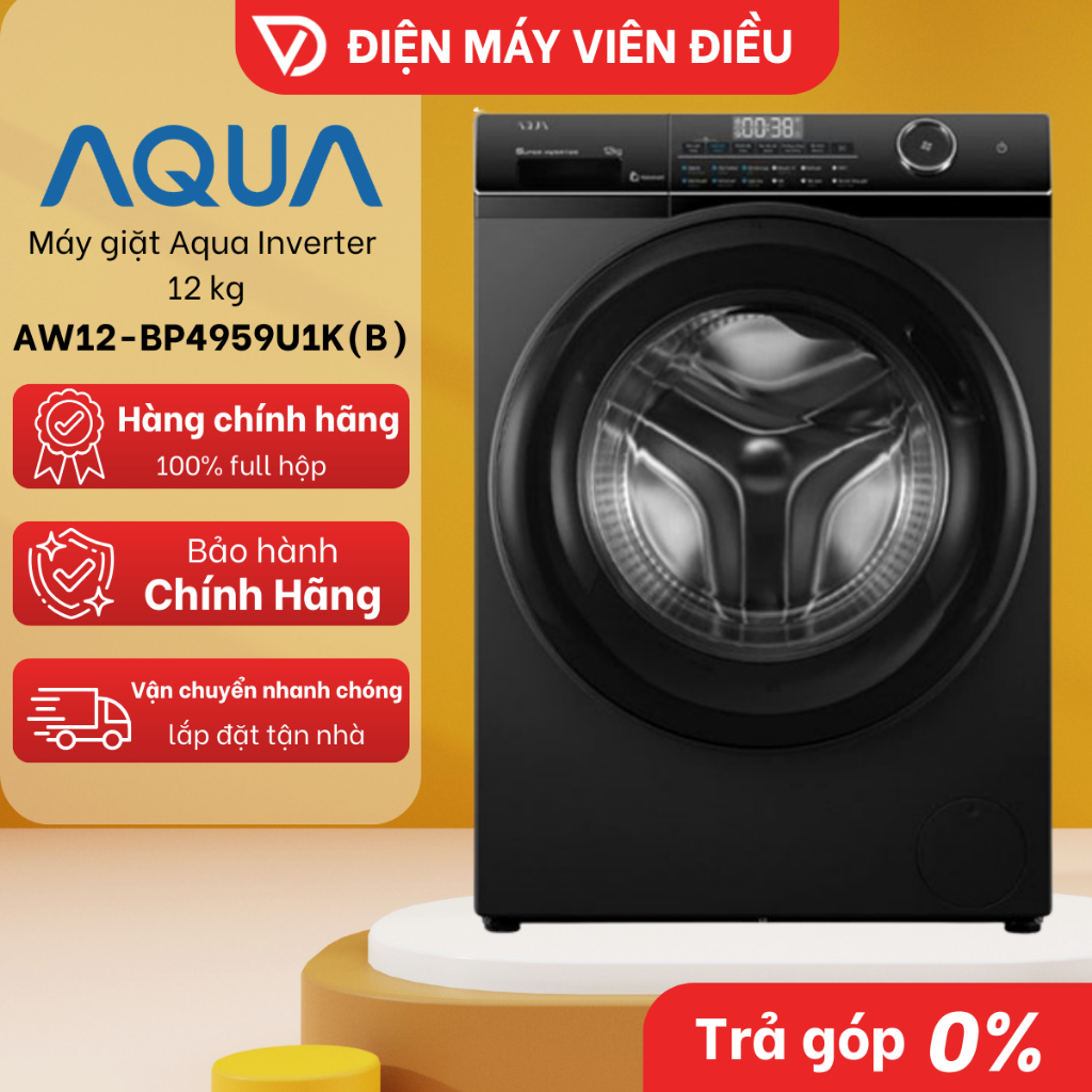AW12-BP4959U1K(B) - Máy Giặt Aqua Inverter 12kg AW12-BP4959U1K Lồng Đứng Tiết Kiệm Điện Chính Hãng