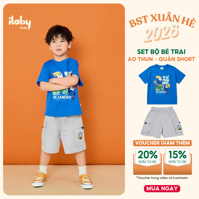 [ILABY 10-40kg] Mix set bộ quần áo bé trai áo thun co giãn 4 chiều và quần đùi kaki [3887+3296]