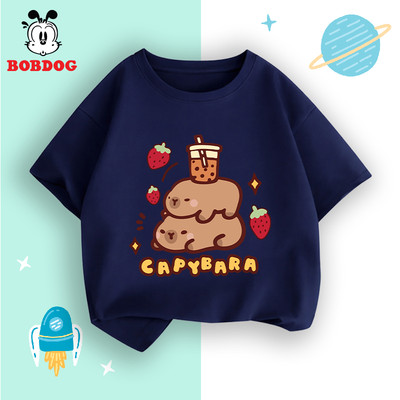 Áo thun bé trai BOBDOG vải cotton mỏng mát in hình Capybara áo phông cộc tay cho bé size 12-45kg