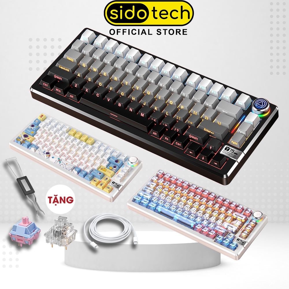 Bàn phím cơ gaming layout 75 SIDOTECH YINDIAO Y75 không dây bluetooth có núm xoay kit nhôm 3 mode