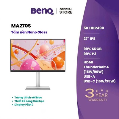 [Mới] BenQ MA270S_Màn hình máy tính dành cho Mac 27" 5K Nano Gloss, Thunderbolt 4, Daisy chain, thiết kế công thái học
