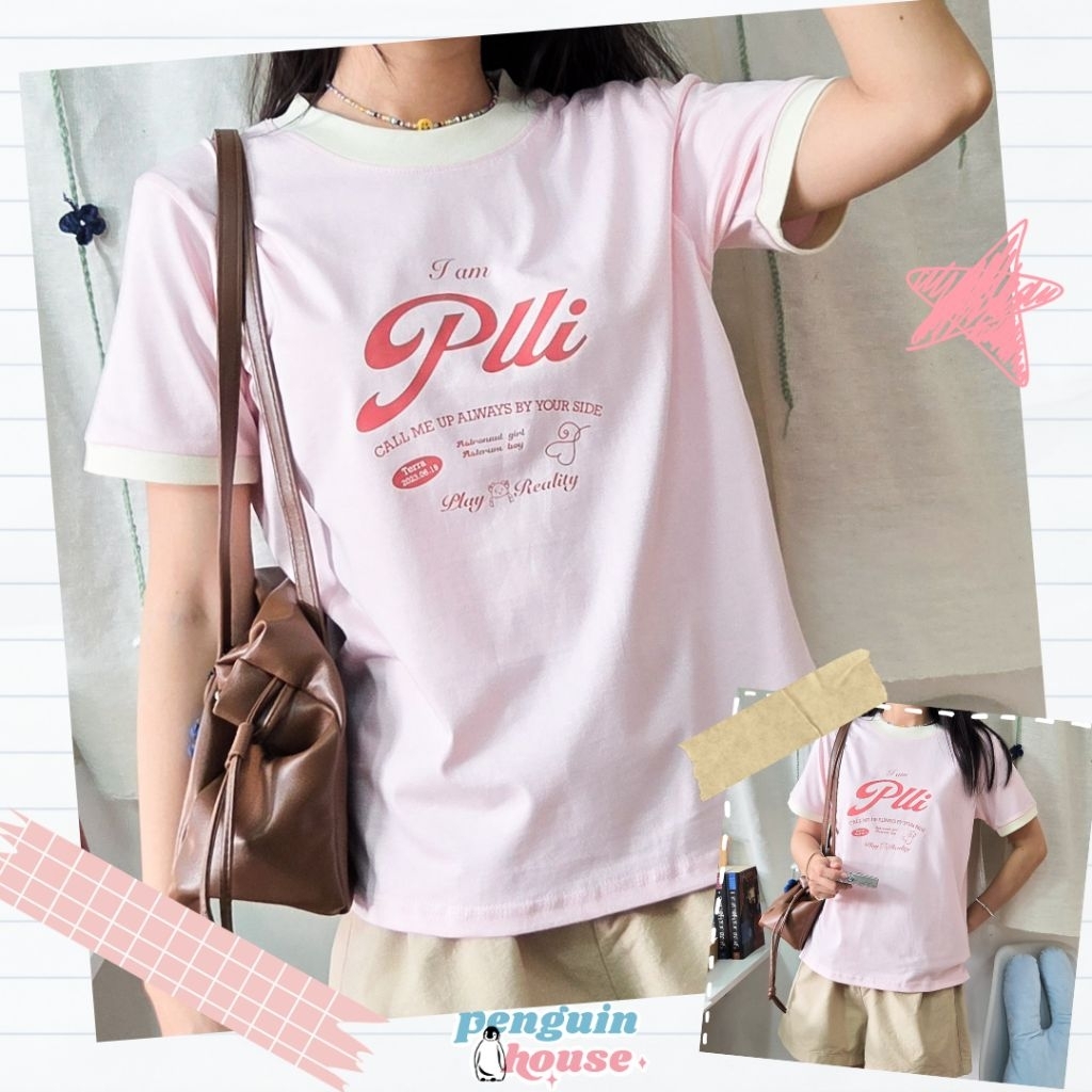 Áo babytee Plli màu hồng viền kem - Sản phẩm của Penguin House