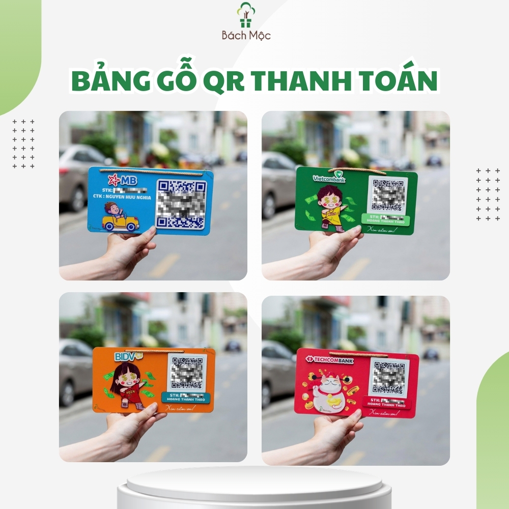 Bảng Gỗ QR Code Thiết Kế Riêng Theo Yêu Cầu, Biển QR Code Mọi Ngân Hàng, Decor Shop Cửa Hàng