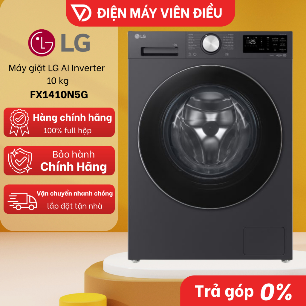 FX1410N5G - Máy Giặt LG AI Inverter 10kg FX1410N5G Lồng Ngang Giặt Thông Minh Tiết Kiệm Điện