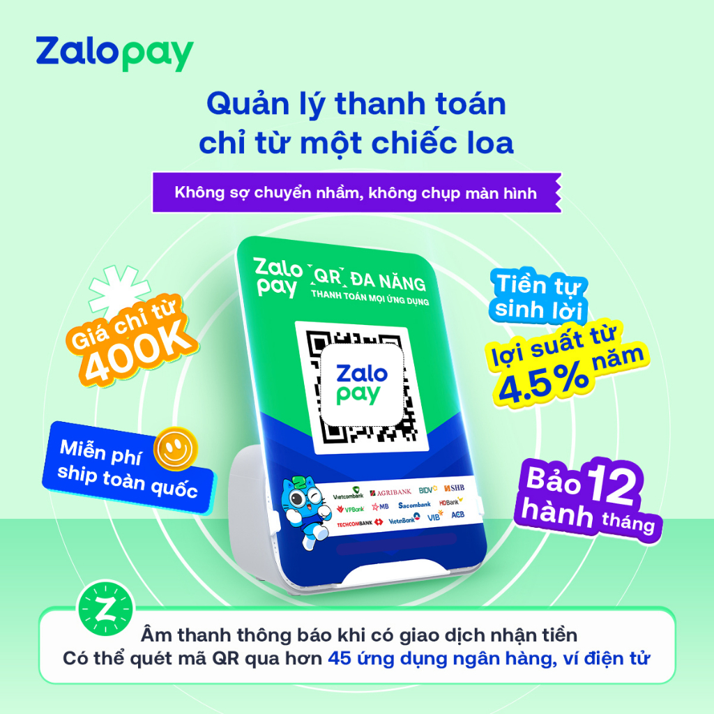 [Chính Hãng] Loa Thông Báo Chuyển Khoản - Sinh Lời Tự Động -  Zalopay Box V2 - Bản Tiêu Chuẩn