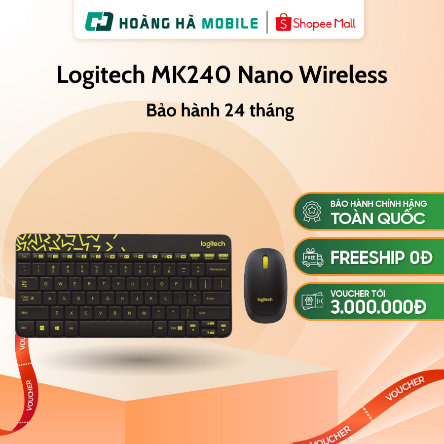 Bộ bàn phím chuột không dây Logitech MK240 Nano Wireless (USB/đen) - Chính hãng