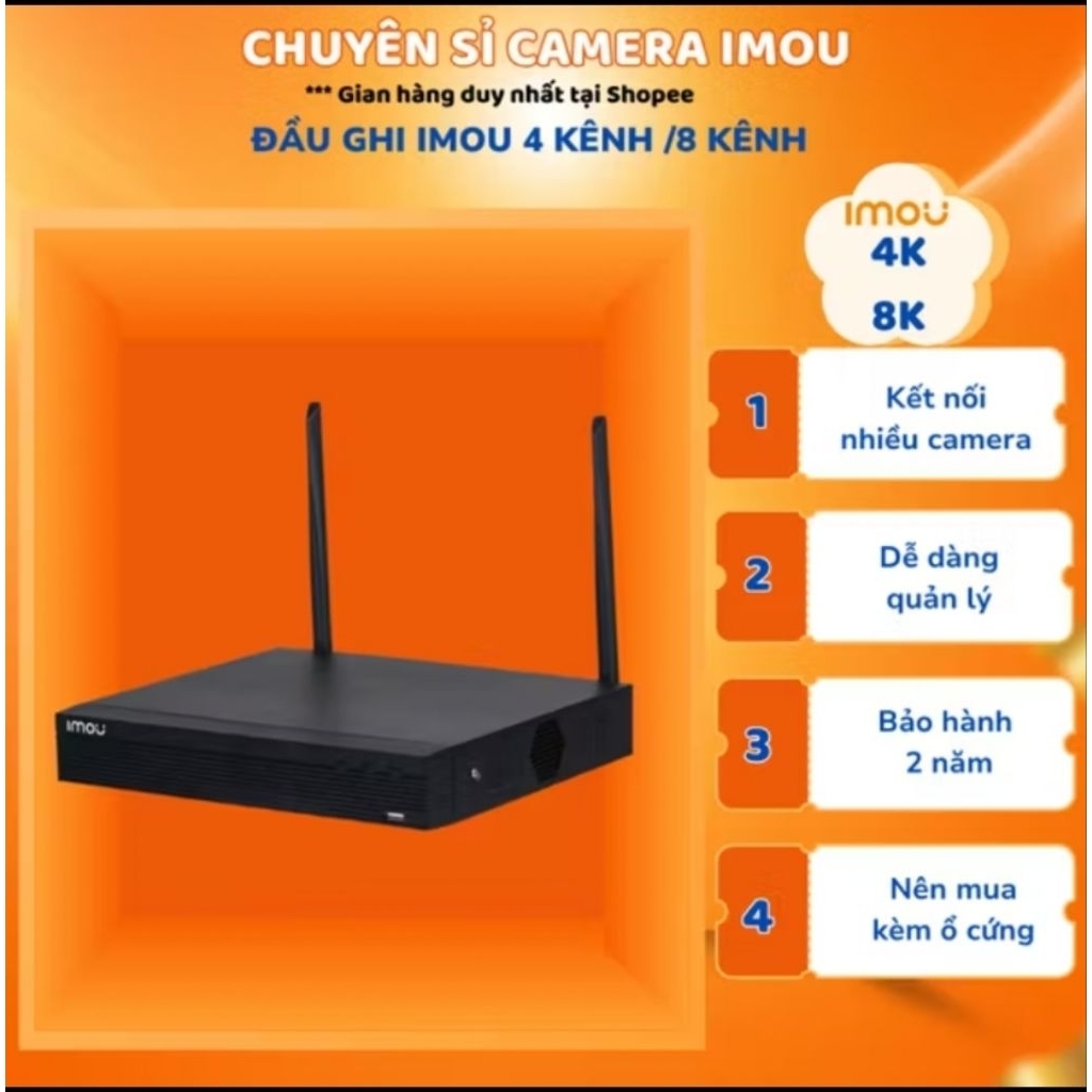 Đầu ghi hình wifi Imou 4 kênh NVR1104HS-W-S2 Mới bảo hành 2 năm chính hãng Vinago