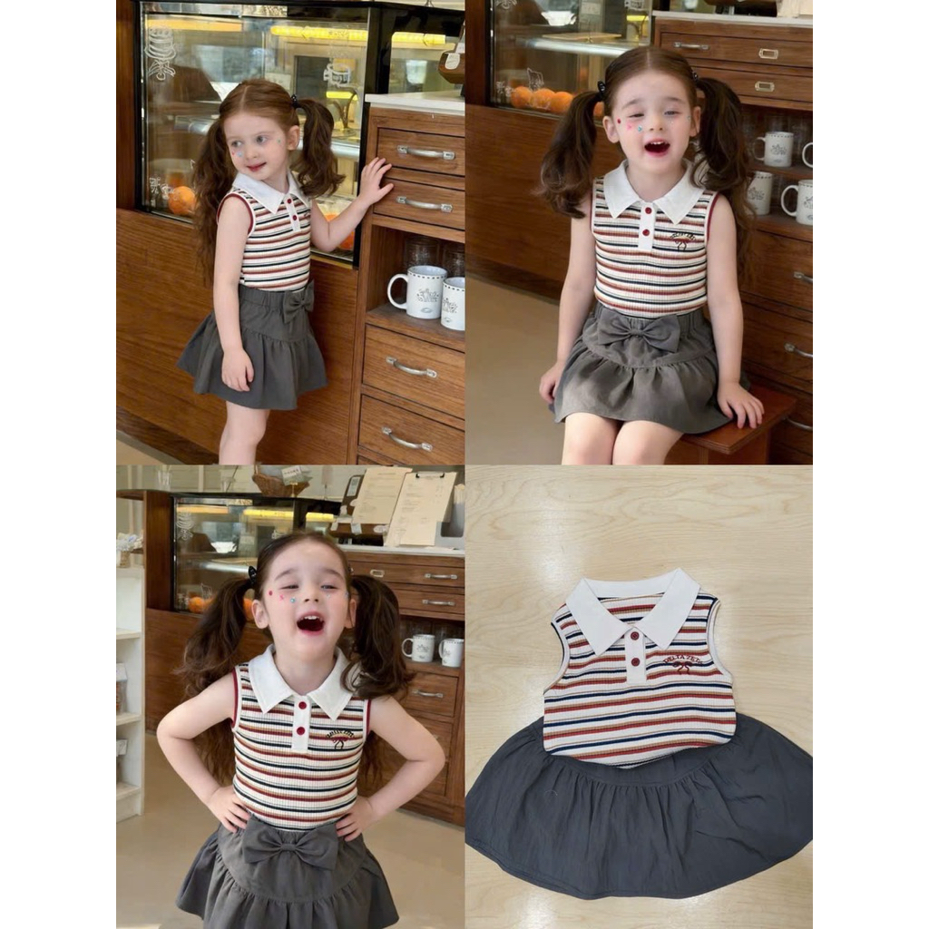 Set bé bé gái,set váy bé gái,set váy xếp ly,áo sn bé gái size 12-22kg