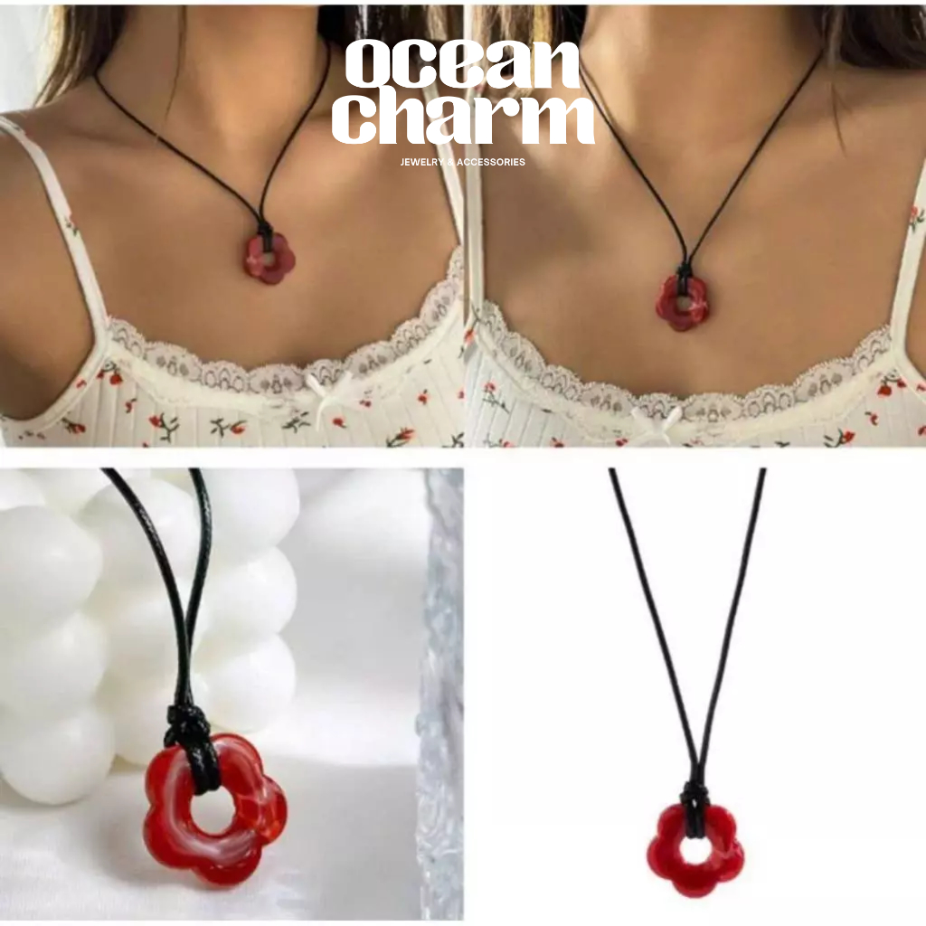 [Sẵn] Vòng Cổ Nữ Mặt Hoa Năm Cánh Đỏ - Phụ Kiện Trang Sức Dây Chuyền Xinh |  Ocean Charm
