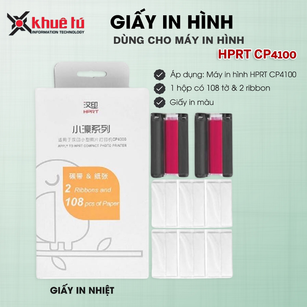 Giấy Ảnh + Ribbon Dùng Cho Máy In Ảnh HPRT CP4100 – In Ảnh Rõ Nét, Bền Màu