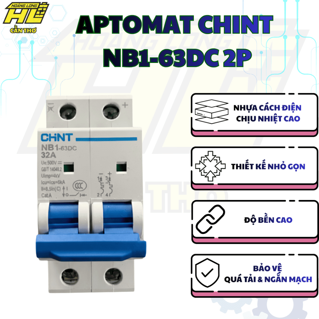 Cầu Dao DC Chint NB1-63DC 2P MCB DC Chống Quá Tải Cho Hệ Điện Mặt Trời Solar