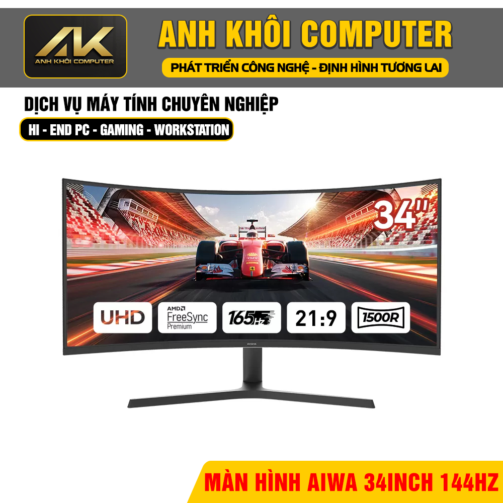 Màn Hình Cong AIWA 34 inch 2K 144Hz | AW-MP340G-Y Trải Nghiệm Gaming Đỉnh Cao