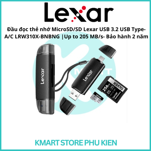 Đầu đọc thẻ nhớ MicroSD/SD Lexar USB 3.2 USB Type-A/C LRW310X-BNBNG |Up to 205 MB/s- Bảo hành 2 năm
