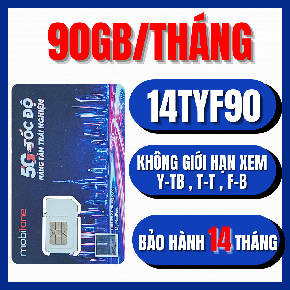 SIM DATA TỐC ĐỘ 5G MOBI VÀO MẠNG 14 THÁNG FREE TẶNG 90GB/THÁNG KÈM 1 TỶ DATA TRUY CẬP MXH